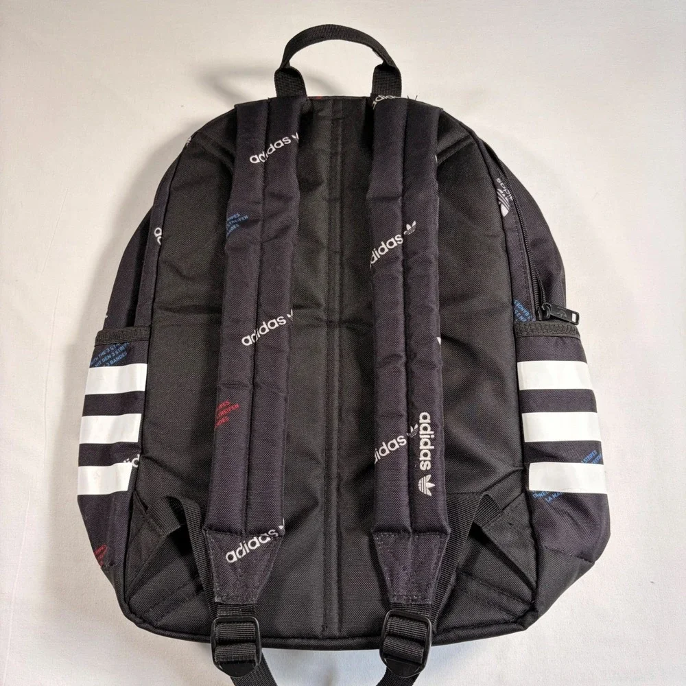 Adidas Originals Backpack Trefoil Monogram Black All Over Logo Print Bag School